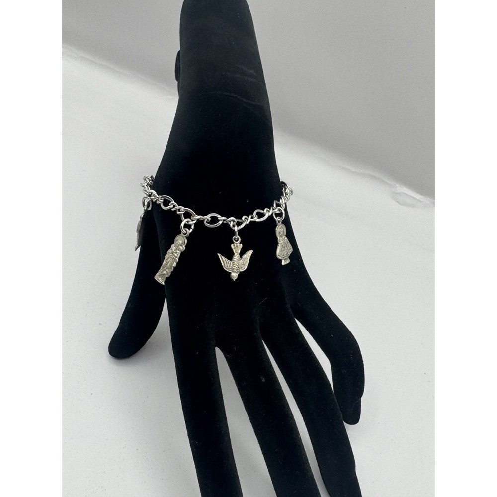 Sterling Silver Catholic Charm Bracelet Saints Holy Spirit Marian 925 Vintage